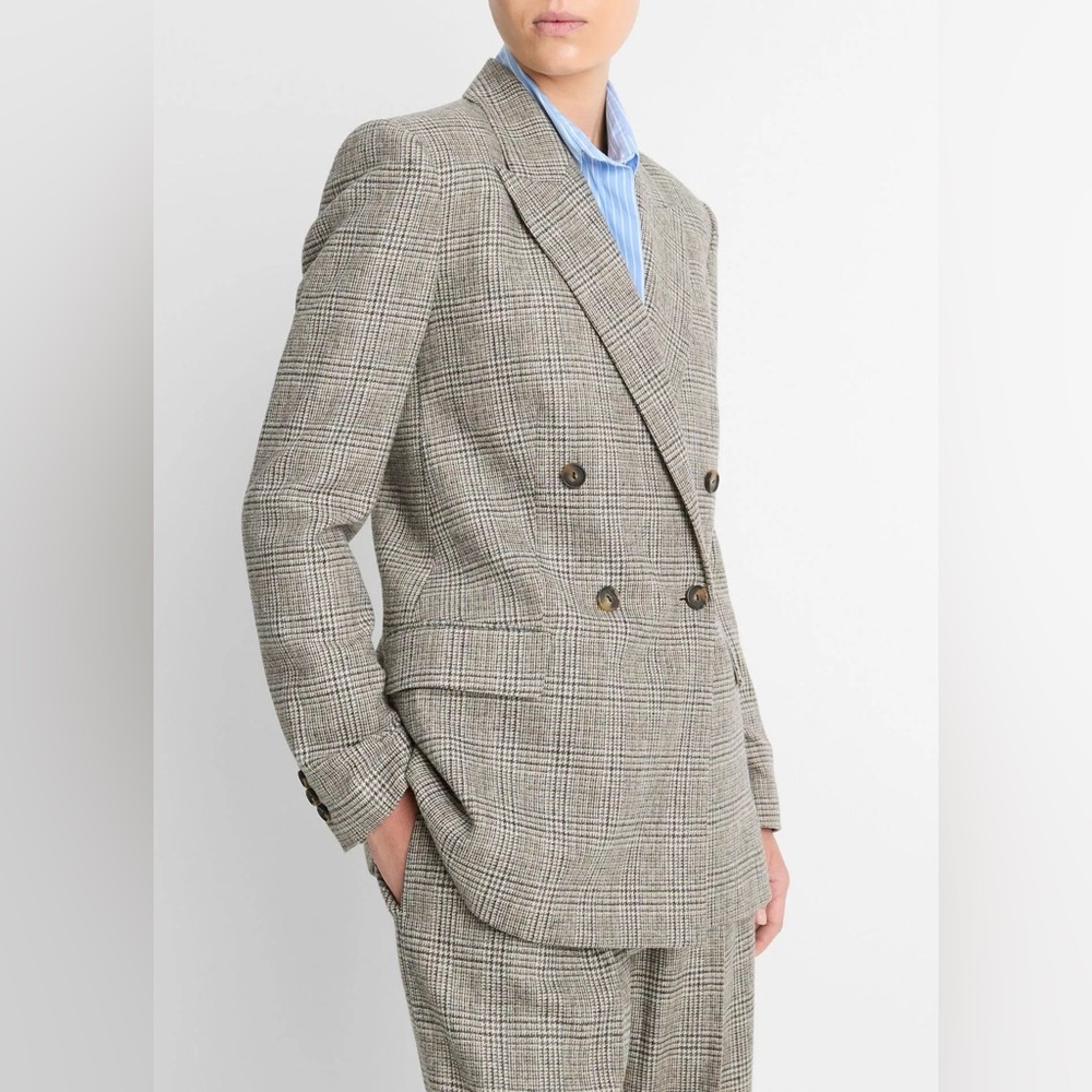 NWT $695 Vince Plaid Italian Wool-Blend Double-Breasted Blazer